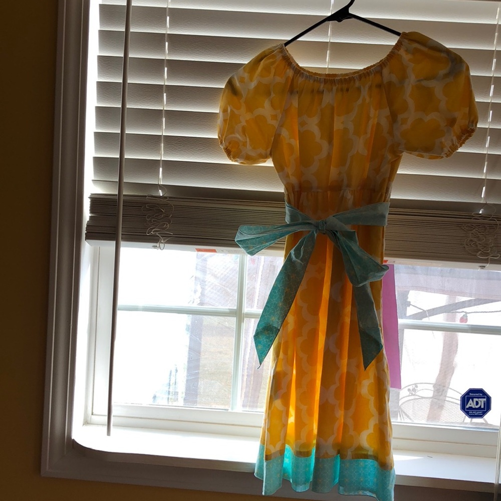 Yellow/Pale blue dress with sash